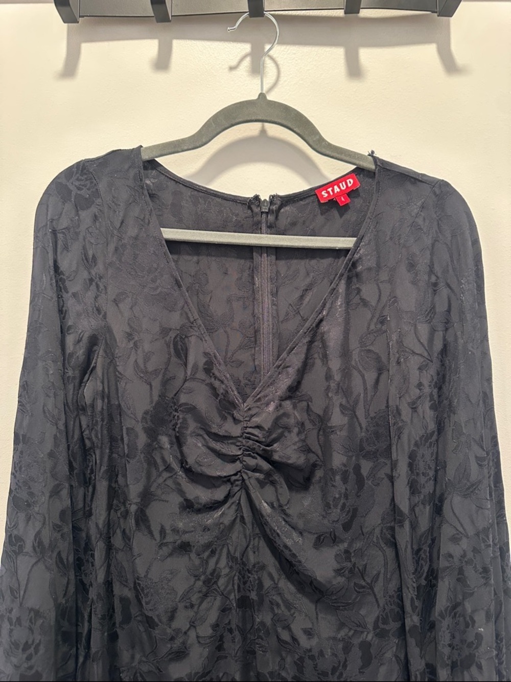 STAUD Black Silk Midi Dress Size 4 - Picture 4 of 10